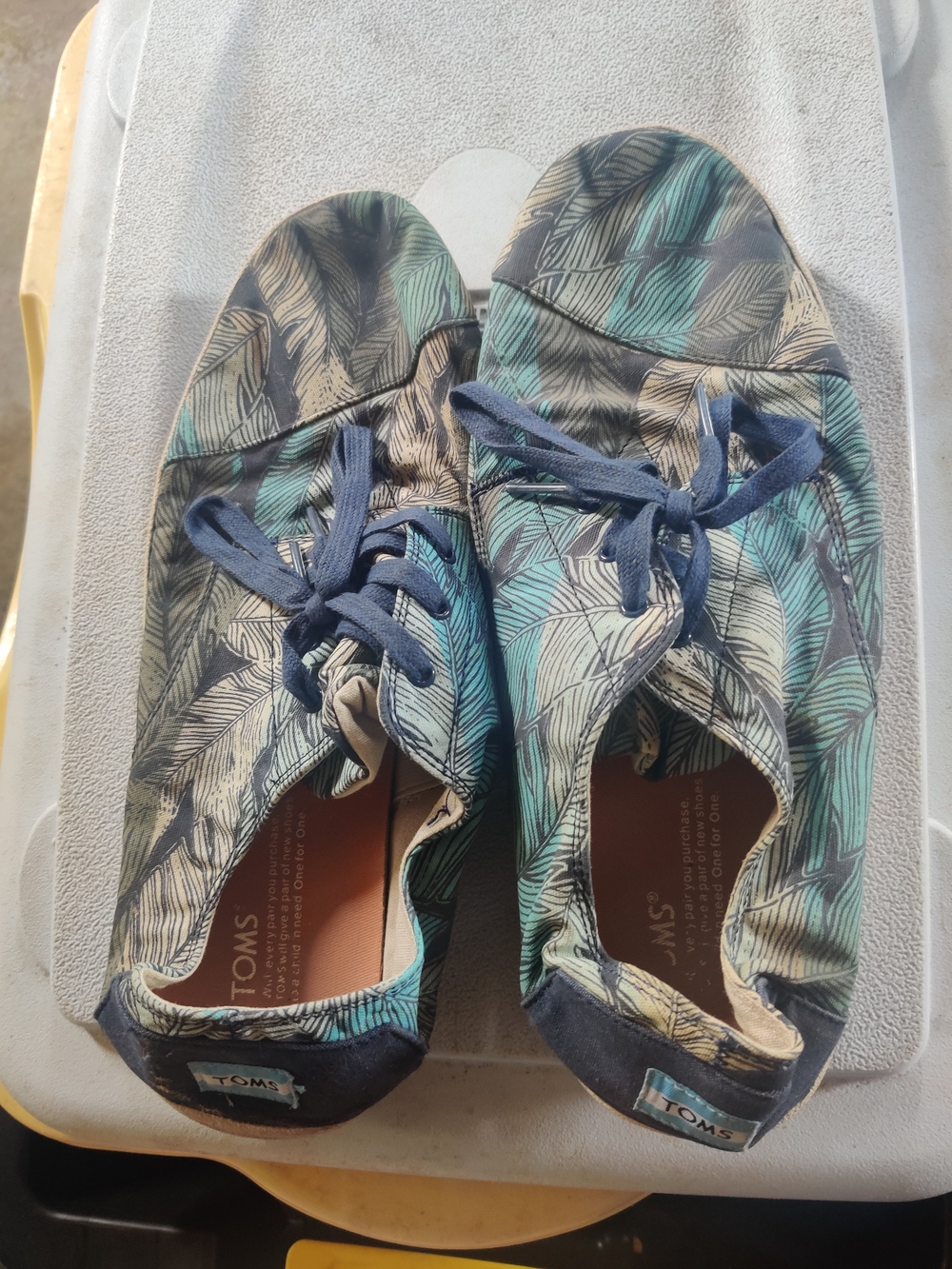 TOMS Men’s Teal and Navy Leaf Print Canvas Sneakers